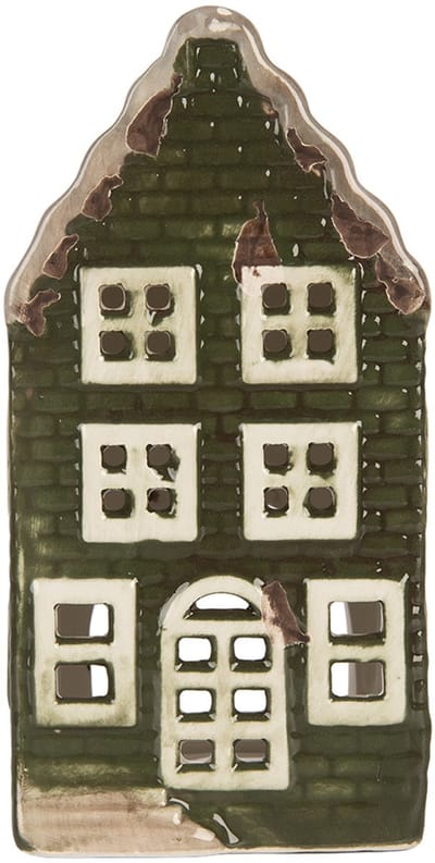 Clayre & Eef Waxinelichthouder Huis 7x7x14 cm Groen Keramiek