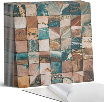 Coloray Plaktegels - Mozaïek met stenen tegels Zelfklevende Tegels - 20 cm x 20 cm - Groente Plaktegels - 20 stuks - Vierkant PVC Tegels - Plaktegels Badkamer - Plaktegels Vloer - Vinyl Tegels Zelfklevend - Wandtegel Zelfklevend