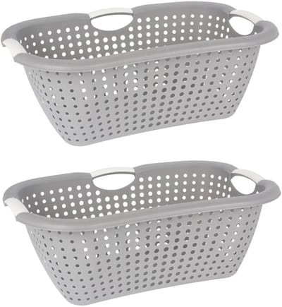Storage Solutions wasmand - 2x - grijs - 26 liter - kunststof - 40 x 60 x 22 cm - Draagwasmand - met handvatten