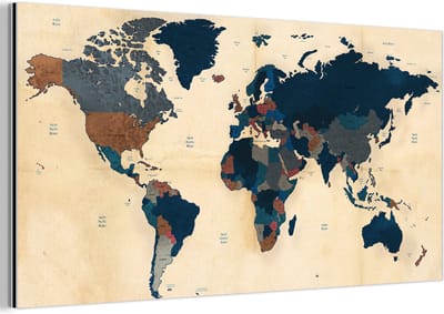 Aluminium schilderij 160x80 cm - Wanddecoratie metaal - Wereldkaart - Vintage - Papyrus - Kinderen - Jongens - Meisjes - Metalen muurdecoratie woonkamer - Decoratie industrieel - Foto op dibond - Industriële accessoires slaapkamer