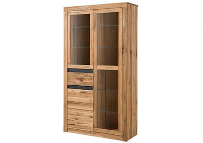 MASSIVMOEBEL24.DE wilde eik / moseik vitrine blank massief hout 110x42x200 cm (BxTxH) geolied gemonteerd MONTREUX volledig massief #118
