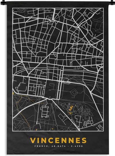 Wandkleed - Wanddoek - Frankrijk - Vincennes - Stadskaart - Kaart - Plattegrond - 120x180 cm - Wandtapijt