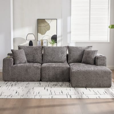 MODFU Modulaire Hoekbank - Diepe Zitting En Bekerhouders - Modern - Voor Woonkamer - Chenille - Donkergrijs