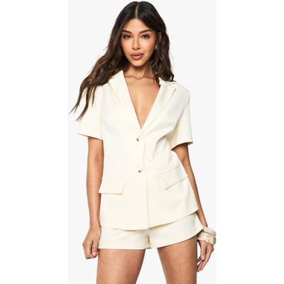 boohoo Dames Tailored Short Sleeve Structured Playsuit | Cream | Maat: 8