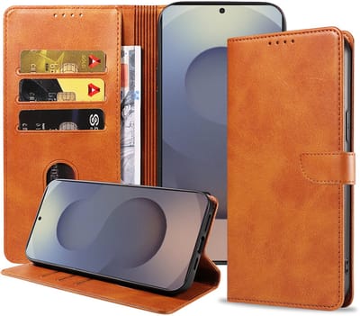 Geschikt voor Samsung Galaxy S25 Ultra Telefoonhoesje Kunstleer met Magnetisch lipje en Pasjeshouder Book Case met Klepje - Bruin - Smartphonica geschikt voor Samsung Galaxy S25 Ultra