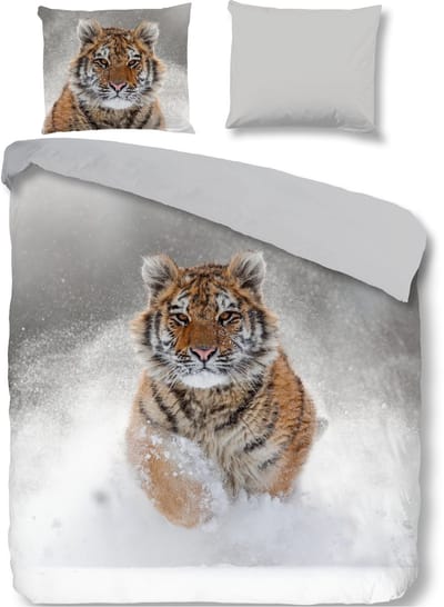 Good Morning Dekbedovertrek "tijger in de sneeuw" - Grijs - (200x200/220 cm) - Katoen Flanel