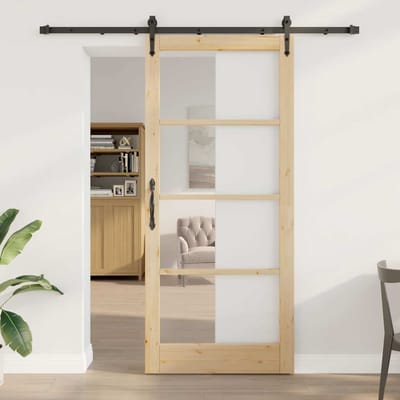 vidaXL - Schuifdeur - 93 - x - 211 - cm - Massief - grenenhout - en - glas