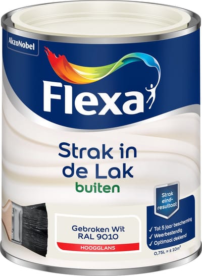 Flexa - Strak In De Lak Buitenlak Hoogglans - Gebroken Wit / Ral 9010 - 750 Ml