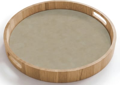 Dienblad rond 40x40 cm - Schootdienblad hout - Taupekleur - Gewolkt textuur - Natuurlijk - Borrelplank rechthoek - Plateau houten dienbladen