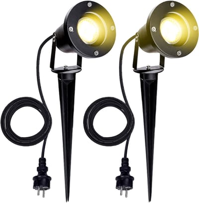 LED Tuinspot met Grondspies Warm Wit - Set van 2 Stuks - Buitenverlichting Prikspots - GU10 Fitting - Tuinverlichting met Stekker - Waterdicht IP65