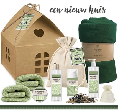 Geschenkset “Een Nieuw Huis!” - 9 producten - 1350 gram | Cadeau Vrouw - Cadeau Man - Een nieuwe woning - Wellness Giftset Deluxe - Pakket Verhuizing - Cadeau appartement - Verhuispakket - Giftset Badkamer Vrouw - Housewarming Party Gift - Groen