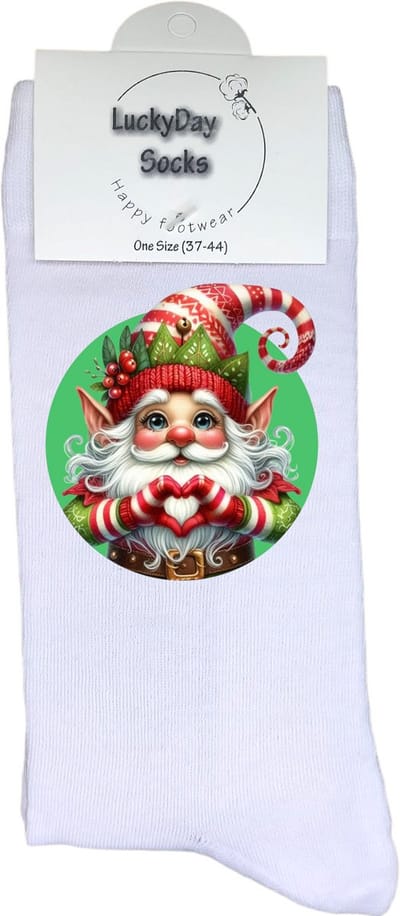 LuckyDay Socks - Kerst elf - Kerstsokken dames en heren - Kerst kado - Kerstcadeau - Kerst feest - Kerstcadeautjes - Foute sokken - Vrolijke sokken - Grappige sokken - Socks maken je Happy - Maat 37-44