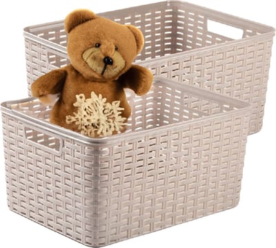 Plasticforte Opbergmand - 2x - Kastmand - rotan kunststof - taupe - 18 Liter - 29 x 39 x 20 cm