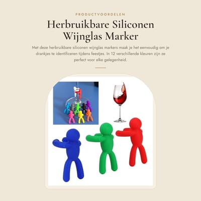Dailygoods- Wijnglasmarker 12 Kleuren - Herbruikbare Siliconen - Drink Identificatie - Party Accessoires - Hygiëne Verminderen - 3x1.5cm - Glasmarkers