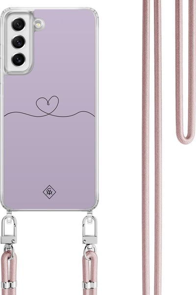Casimoda® hoesje met koord - Geschikt voor Samsung S21 FE - Hart Lila - Afneembaar koord - TPU/polycarbonaat - Paars