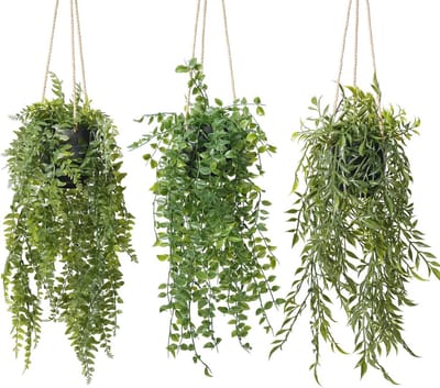 Hangplant Kunstplant Set - Realistische Hangende Nep Planten - 3 Stuks Onderhoudsvrij - Inclusief Pot & Touw - Voor Balkon Woonkamer Wand Decoratie - Kunst Hangplant Indoor Outdoor