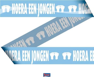 Afzetlint blauw Hoera een Jongen 15 meter lang 7.5 cm hoog