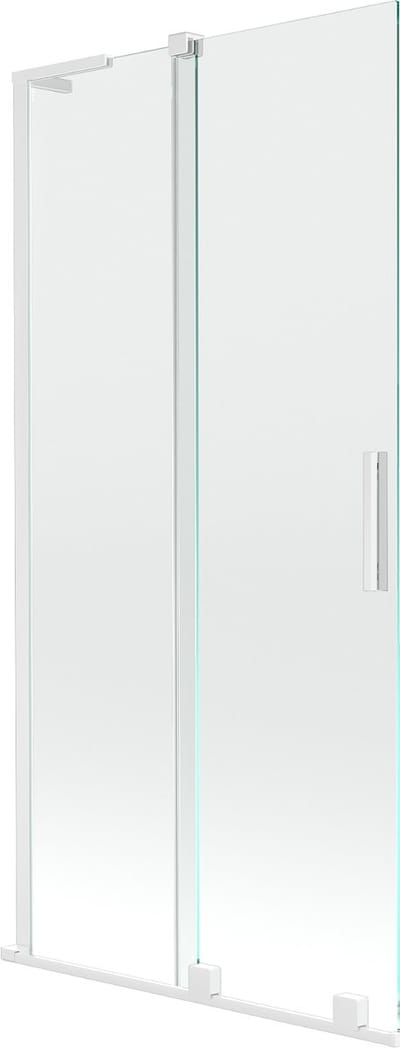 Mexen Velar L badwand 2-delig schuifbaar 95 x 150 , transparant, wit - 896-095-003-01-20