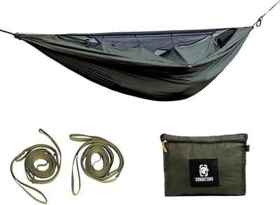 Kampeerhangmat met Net - Outdoor Hangmat - Ontspannen Buiten - Geïntegreerd Muggennet - 260 x 130 cm - Legergroen