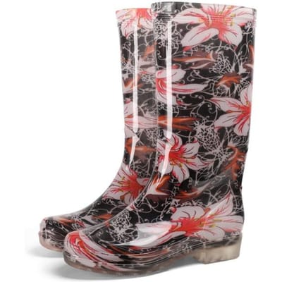 Leosoxs Regenlaarzen Dames Hoge Laarzen Antislip Waterdichte Schoenen Voor Regen Nieuwe Hoge Regenlaarzen Mode Print Dames Pvc Laarzen 38 gray