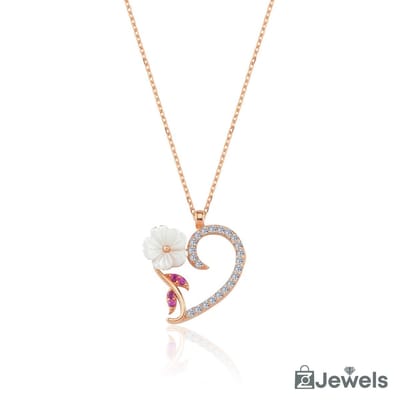 OZ Jewels – Hartboeket Magnolia Ketting – Roségoud – Zirkonia – Dames