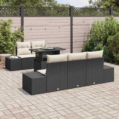 vidaXL Tuinbank Set met kussen met opslag 6 pcs Zwart en Crème