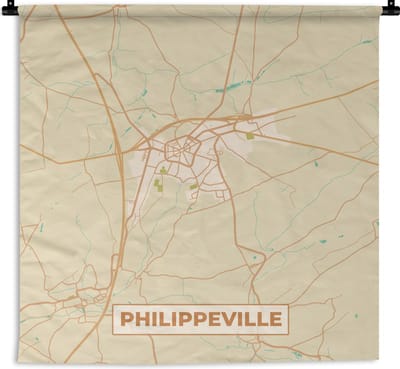Wandkleed - Wanddoek - Stadskaart - Vintage - Philippeville - Kaart - Plattegrond - 180x180 cm - Wandtapijt