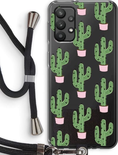 Case Company® - Hoesje met koord geschikt voor Samsung Galaxy A32 4G hoesje met Koord - Cactus Lover - Telefoonhoesje met Zwart Koord - Bescherming aan alle Kanten en Over de Schermrand