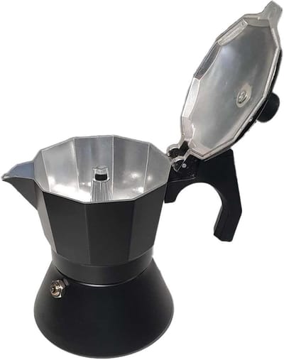 SnelShoppen - Aluminium Moka Pot Zwart voor 3 Kopjes - Koffiezetter voor Keuken, Perfect voor Camping en Thuisgebruik