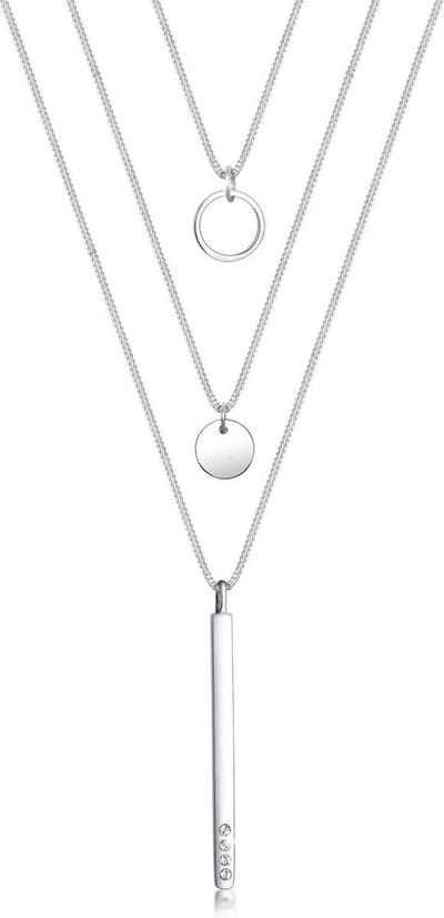 Elli Ketting Circle Geo Layer Geo Swarovski® Kristallen 925 Sterling Zilver