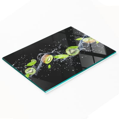 Duurzame en stijlvolle glazen snijplank met kiwi- en waterpatroon, 80x52 cm