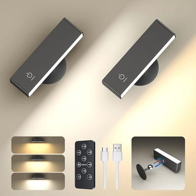 Draadloze LED Wandlamp met Afstandsbediening - 3 Kleurtemperaturen & 360° Rotatie - Oplaadbare LeLamp - Batterij Energiebesparend Zwart - Set van 2