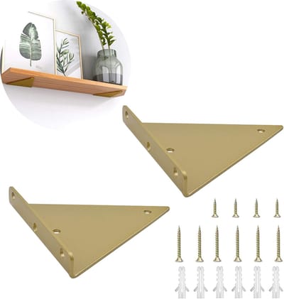 Cuhostki - 2 Stuks - Driehoekige Metalen Beugels - Wandbeugels Voor Planken - Plankdragers - Laagplankdragers - Goud - Metaal - 10cm2cm8cm - Binnen Gebruik - Sterke Ondersteuning - Eenvoudig Te Installeren