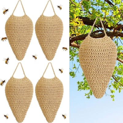 4 stuks - Groot gehaakt wespennest - Hangende nep-bijenkorf - Aas om op te hangen - Wespenafweermiddel - Om buiten op te hangen, Wespennestdecoratie - Bruin