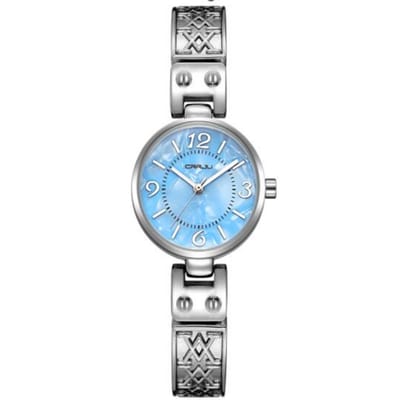 CRRJU Horloge 2130 – Zilverkleurig Blauw – Dames – Quartz – 32 mm – Slank Ronde Kast – Roestvrijstalen Mesh Band – Auto Datum – Waterbestendig – Elegant - Casual - Mode