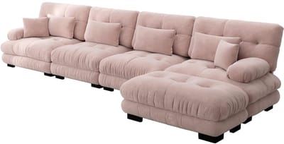 Merax Hoekbank 4-zits L-vorm – Modulaire met Hocker – Roze Chenille