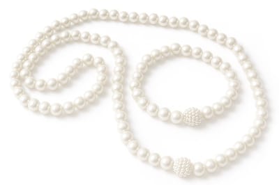 Parelsetje ketting en armband - ivoorkleur - 8mm glasparels - met fantasie balletje