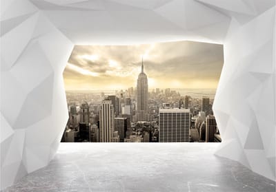 Fotobehangkoning - Behang - Vliesbehang - Fotobehang Uitzicht op New York 3D - Disharmony of Worlds - 300 x 210 cm