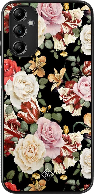 Casimoda® hoesje - Geschikt voor Samsung Galaxy A14 5G - Bloemen flowerpower - Zwart TPU Backcover - Bloemen - Multi