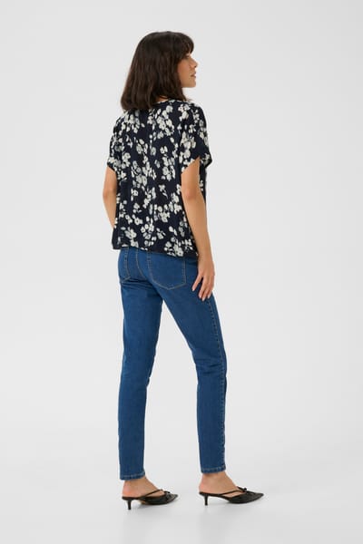 Blouse met korte mouwen Relaxed fit Marine Flower floral