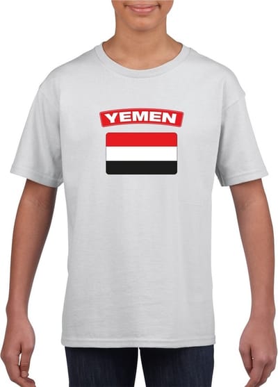 Jemen t-shirt met Jemenitische vlag wit kinderen 110/116