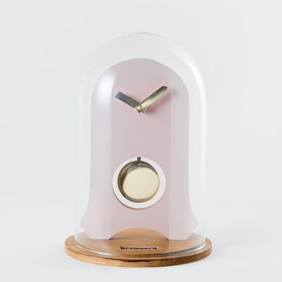 KLOQ - Koepelklok met Pendule - Bureau Klok - Batterijen Inbegrepen - Quartz Beweging - Niet-Tikkend Batterij Aangedreven - Perzik Pastel en Glimmend Goud - 21 cm x 21 cm x 31,5 cm