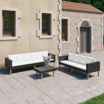 Arezzo Luxe 3-Delige Poly Rattan Loungeset met 3-Zits Bank, 2-Zits Bank en Salontafel met Kussens Zwart