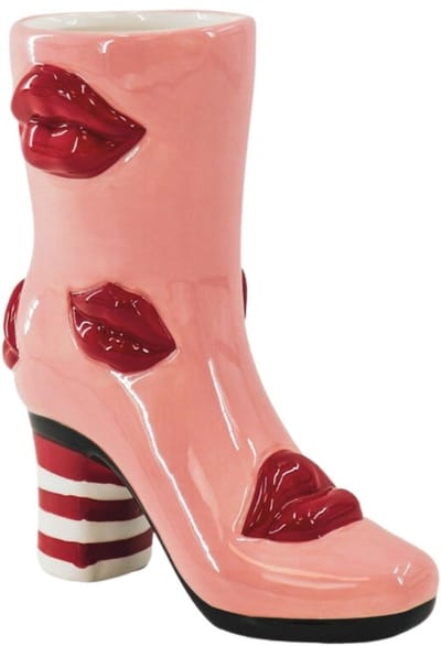 Housevitamin Bloemenvaas Laars met Lipjes – Keramische Design Vaas – Roze / Rood – 23 cm
