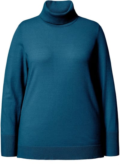 Ulla Popken - Dames - Coltrui brede geribbelde boorden lange mouw - Blauwgroen - Maat 42+