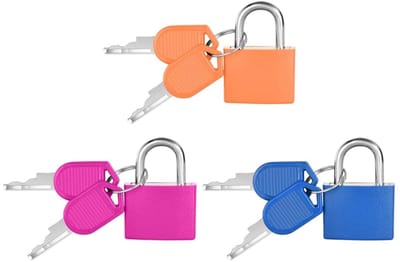 Dailygoods - Flintronic 3-pack kofferslot met sleutel - klein hangslot voor reisrugzak, spelen, fitness (rozerood/oranje/blauw)