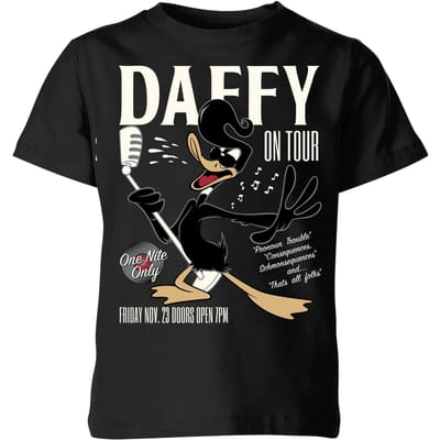 Looney Tunes Daffy Concert Kinder T-shirt - Zwart - 122/128 (7-8 jaar)