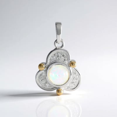 Cavill - Zilveren Hanger 925 Sterling met 0,525 ct Welo-opaal - 14k Goud Accenten - Bloemen Design met Pavé Zirkonia - Elegant en Vrouwelijk