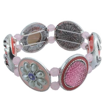 Behave - Rekarmband dames - Zilverkleur roze - Boho vrolijk - 17cm