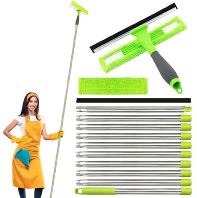 2-in-1 Vensterreinigingskit tot 3,6 Meter - Professionele Raamreiniger met Microfiber Doek en Zuigmond Strips
